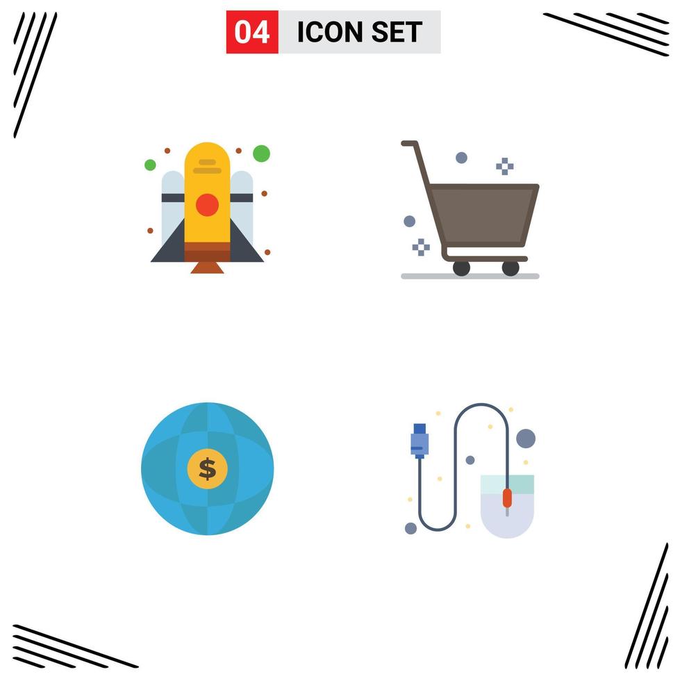 Set of 4 Modern UI Icons Symbols Signs for rocket internet cart shopping computer Editable Vector Design Elements