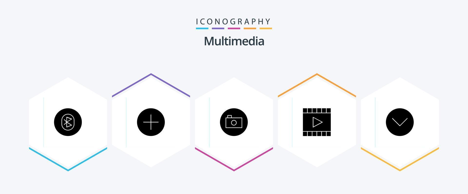 Multimedia 25 Glyph icon pack including video player. multimedia. multimedia. media player. multimedia vector