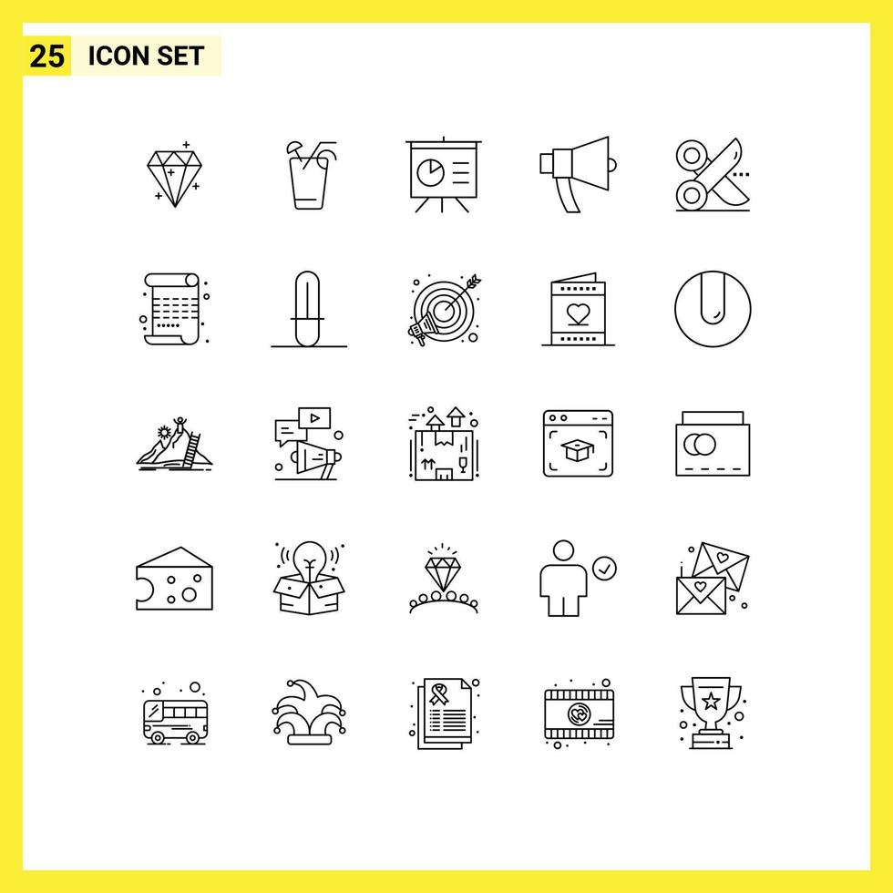 Group of 25 Modern Lines Set for cutting speaker analytics megaphone announcement Editable Vector Design Elements