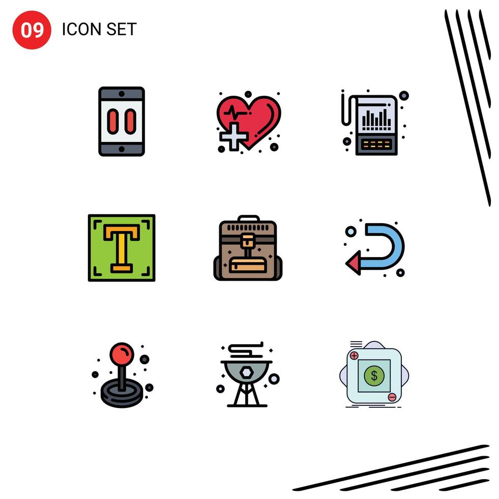 Pack of 9 Modern Filledline Flat Colors Signs and Symbols for Web Print Media such as path designer medical statements financial Editable Vector Design Elements