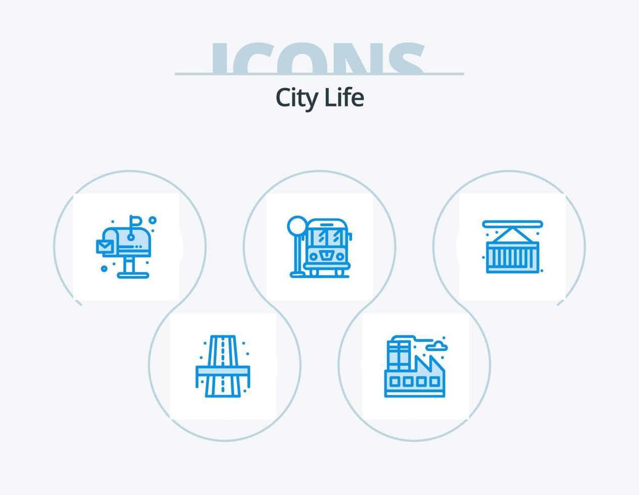 paquete de iconos azul de la vida de la ciudad 5 diseño de iconos. vida en la ciudad. carga. medioambiente. caja. la vida vector