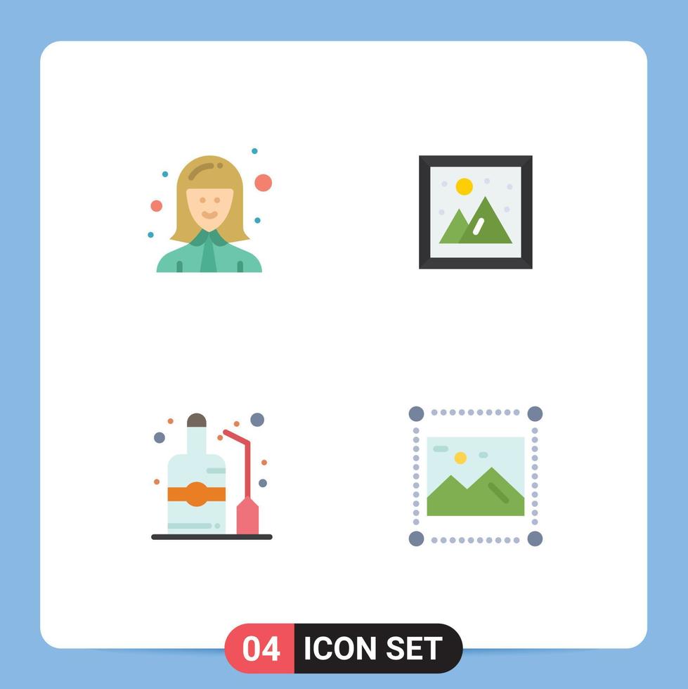 Pack of 4 Modern Flat Icons Signs and Symbols for Web Print Media such as avatar label lady interior bottle Editable Vector Design Elements