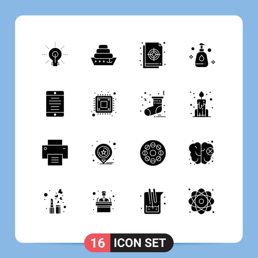 16 Universal Solid Glyphs Set for Web and Mobile Applications mobile phone clean circular spray file Editable Vector Design Elements