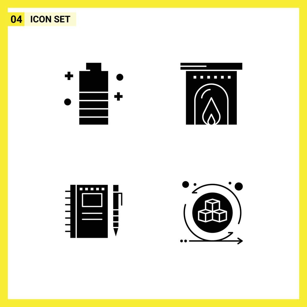 Set of 4 Modern UI Icons Symbols Signs for battery drawing mobile battery summer pencil Editable Vector Design Elements