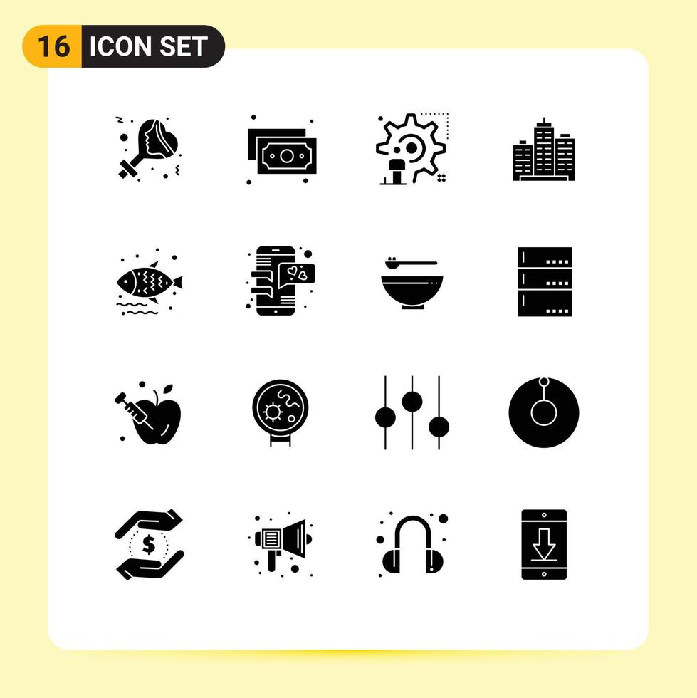 Group of 16 Solid Glyphs Signs and Symbols for property estate user business building Editable Vector Design Elements