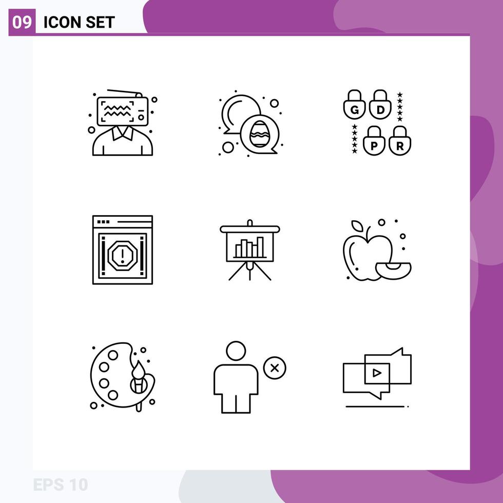 Pack of 9 creative Outlines of blackboard warning gdpr notification internet Editable Vector Design Elements