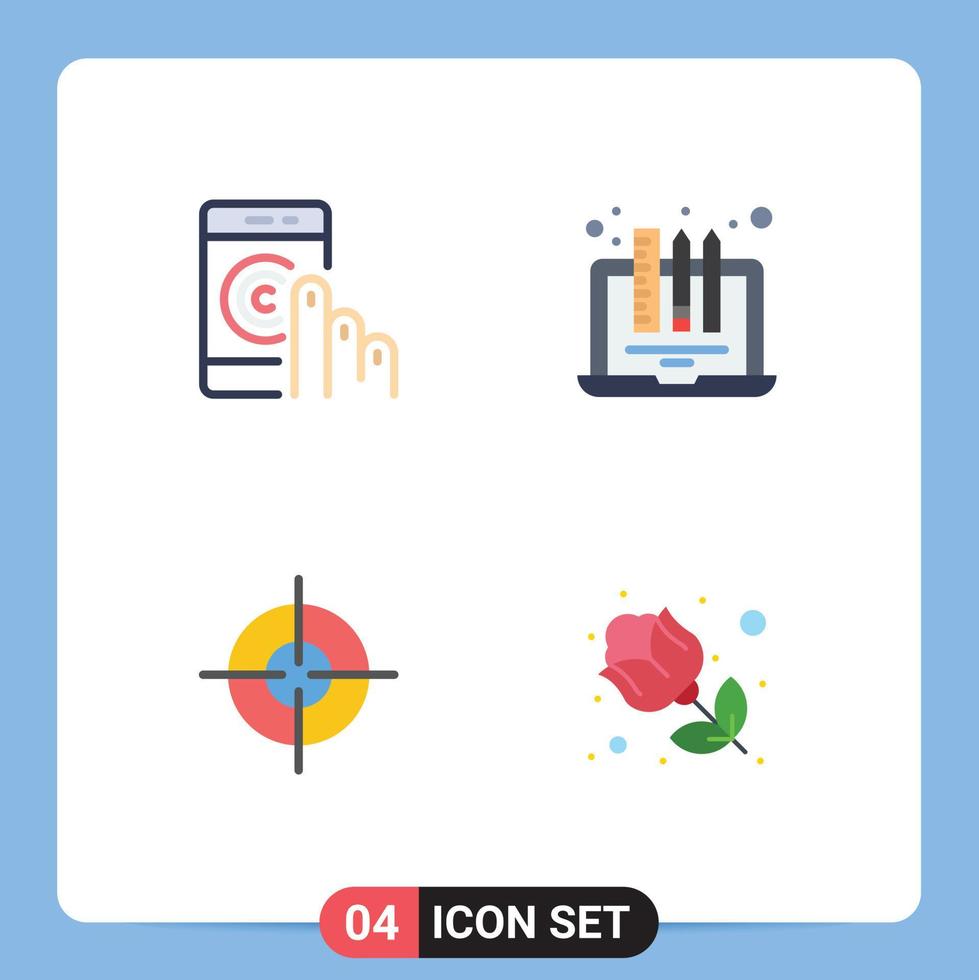 conjunto de 4 iconos de interfaz de usuario modernos signos de símbolos para hacer clic en lápiz dispositivo de teléfono inteligente objetivo elementos de diseño vectorial editables vector