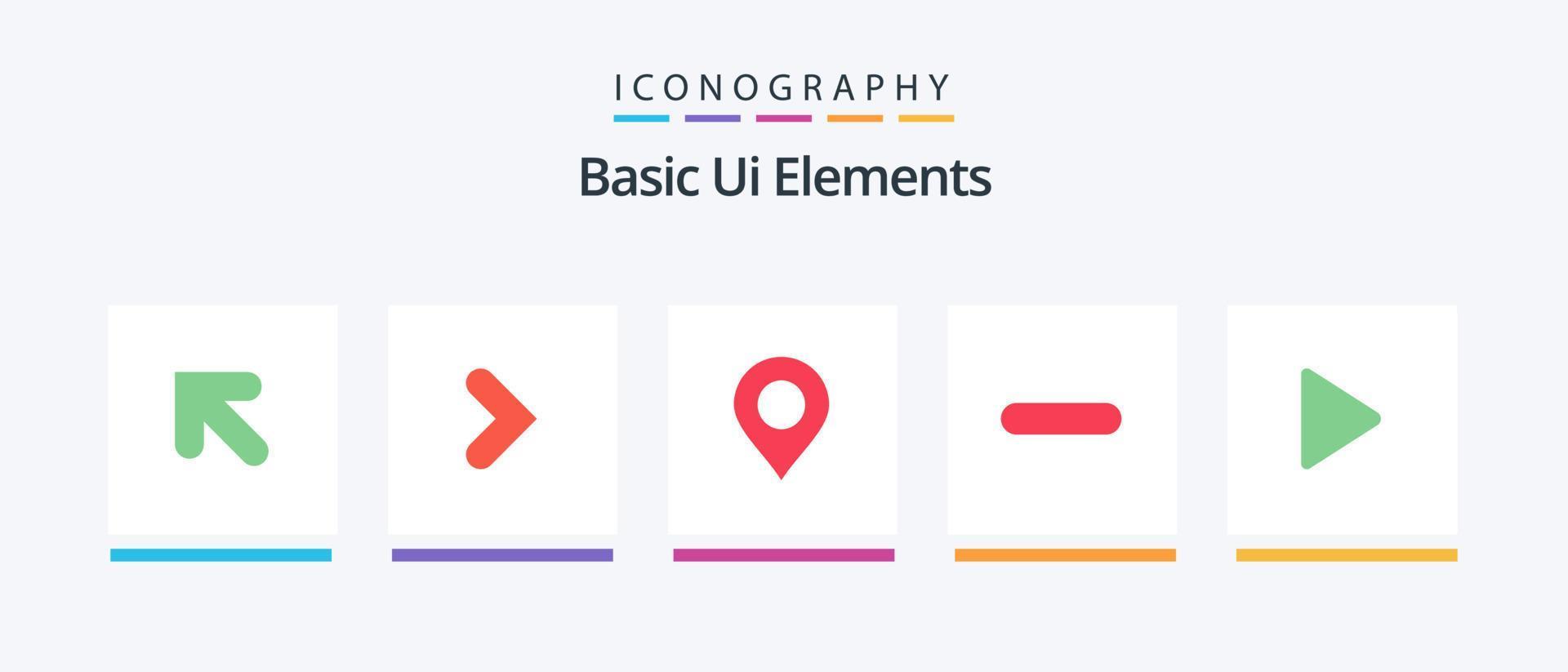 Basic Ui Elements Flat 5 Icon Pack Including play. control. location. remove. less. Creative Icons Design vector