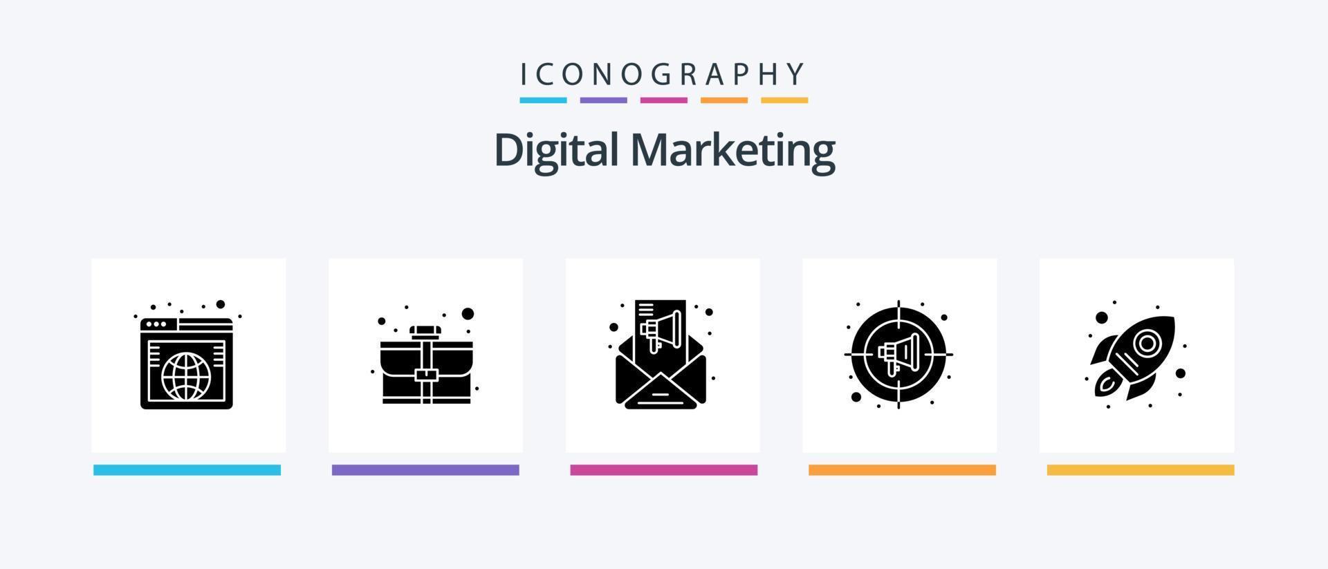 Digital Marketing Glyph 5 Icon Pack Including launch. marketing. campaigns. goal. advertise. Creative Icons Design vector