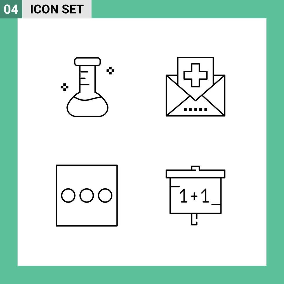 conjunto moderno de 4 colores planos y símbolos de línea de relleno, como elementos de diseño de vectores editables de aprendizaje de correo de enfermedad de menú químico