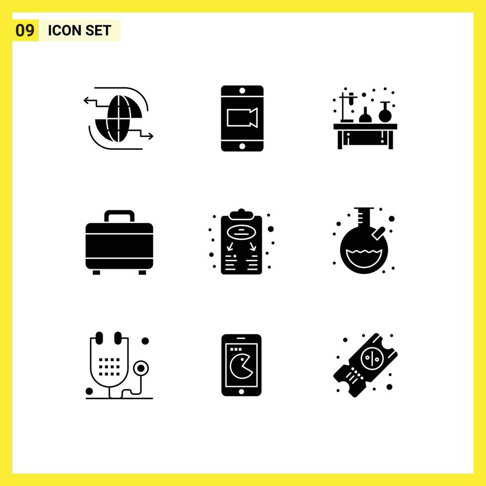 9 Solid Glyph concept for Websites Mobile and Apps business strategy planning chemistry project lamp Editable Vector Design Elements