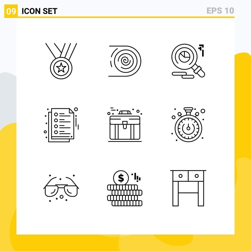 Pictogram Set of 9 Simple Outlines of briefcase business endless education notes Editable Vector Design Elements