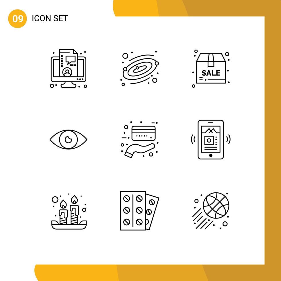 Group of 9 Outlines Signs and Symbols for credit mobile box eye basic Editable Vector Design Elements