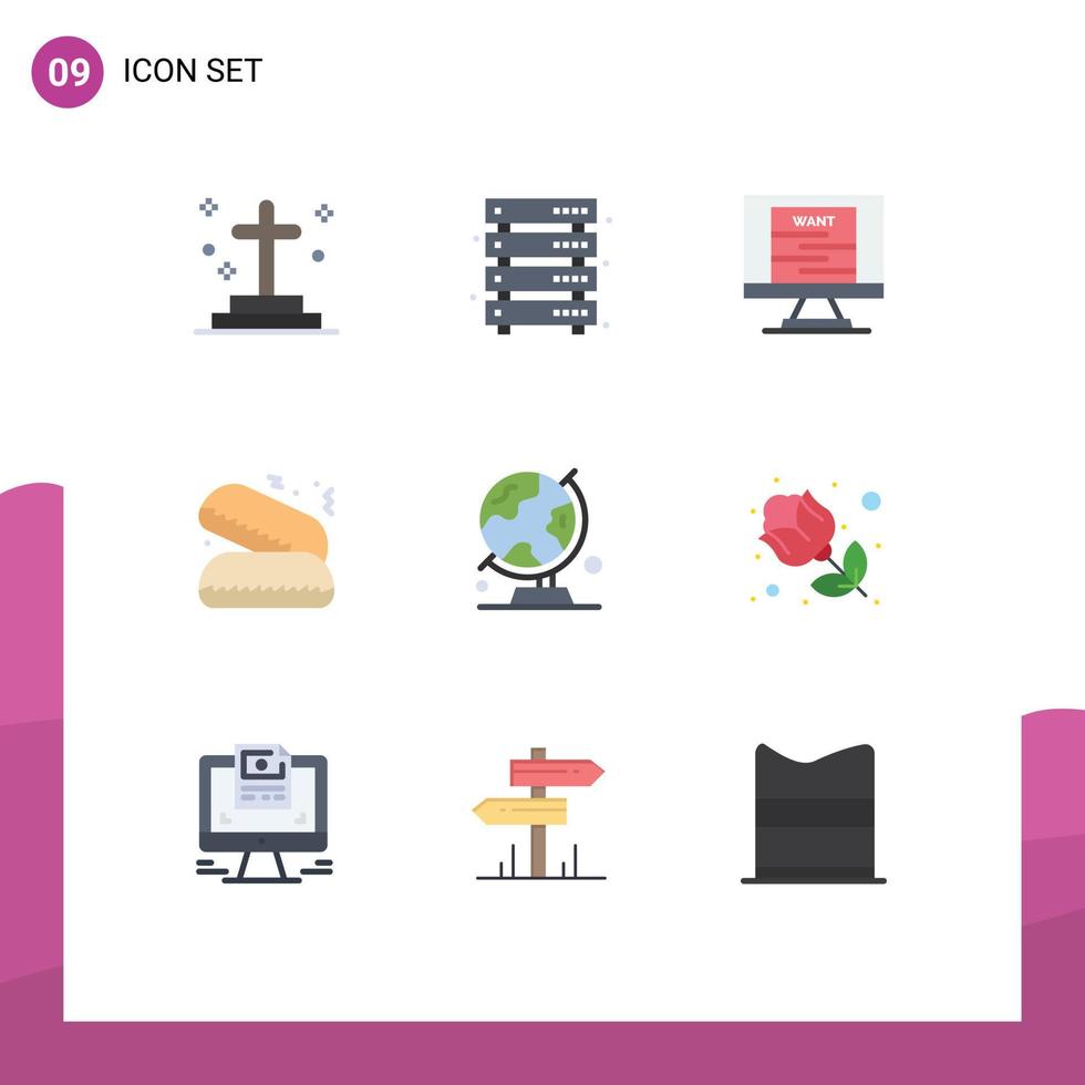 9 Universal Flat Color Signs Symbols of globe food storage fast food technology Editable Vector Design Elements