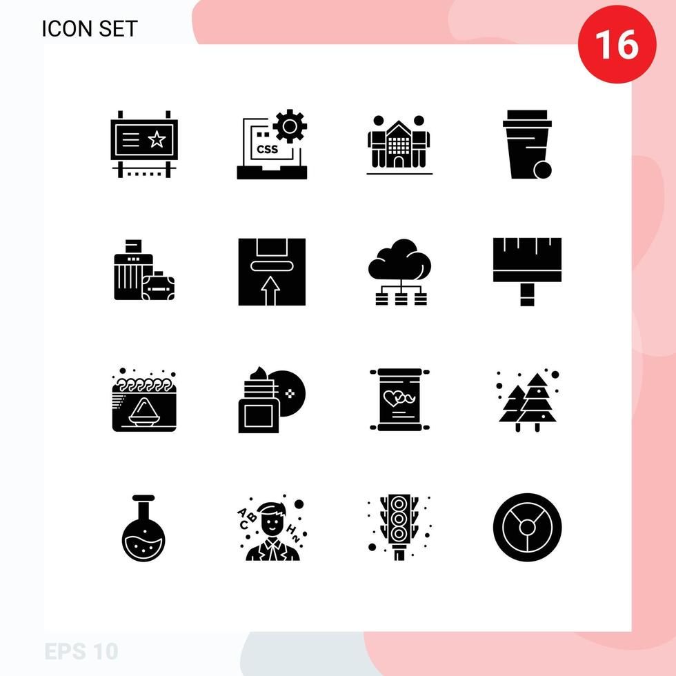Pack of 16 Modern Solid Glyphs Signs and Symbols for Web Print Media such as cleaning glass develop life friends Editable Vector Design Elements