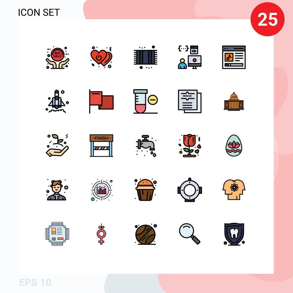 Group of 25 Filled line Flat Colors Signs and Symbols for development coding switch app mat Editable Vector Design Elements