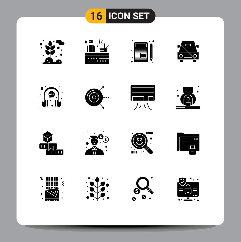 Set of 16 Modern UI Icons Symbols Signs for bubble off letter no car Editable Vector Design Elements