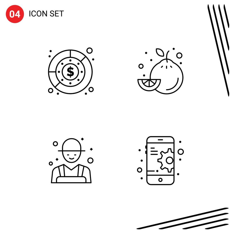 4 Thematic Vector Filledline Flat Colors and Editable Symbols of budget farmer profit fruit rancher Editable Vector Design Elements