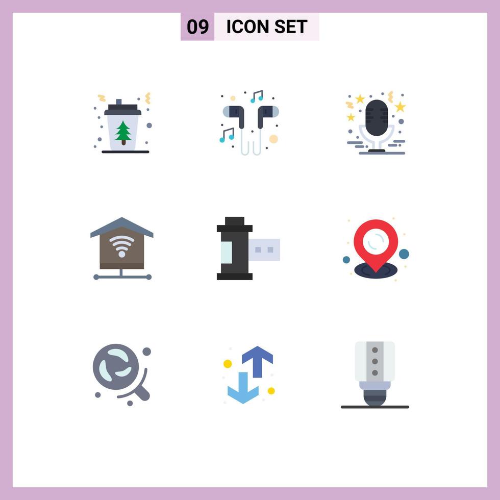 Pictogram Set of 9 Simple Flat Colors of signal security smartphone music mic Editable Vector Design Elements