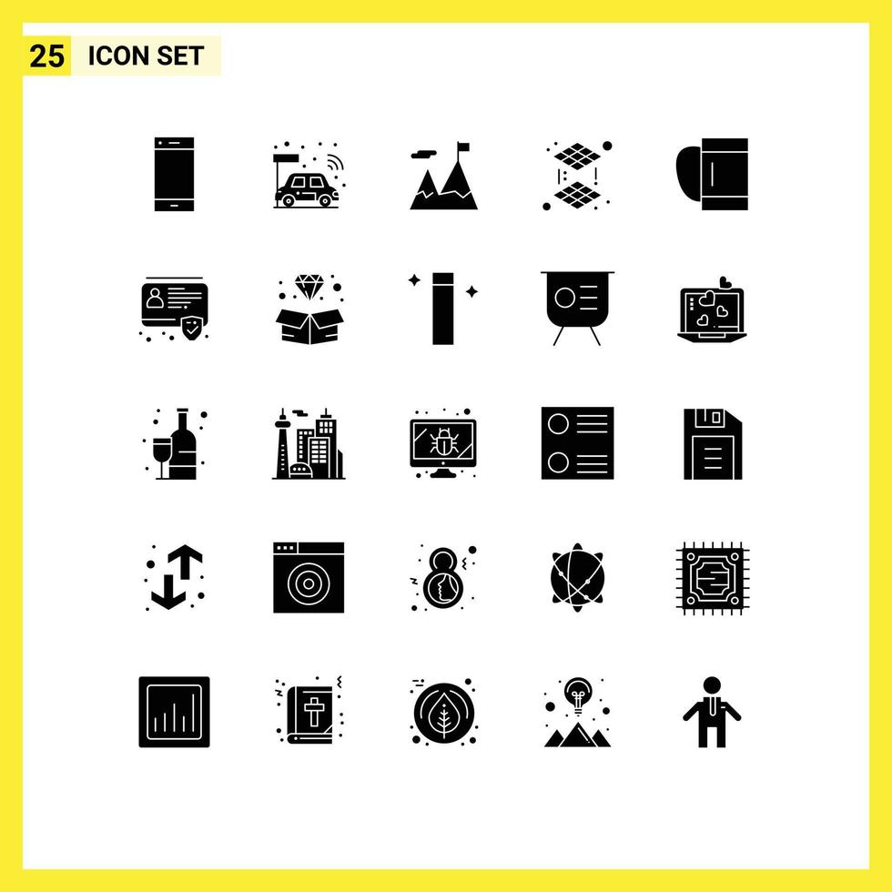 25 User Interface Solid Glyph Pack of modern Signs and Symbols of duffle layer smart printing motivation Editable Vector Design Elements