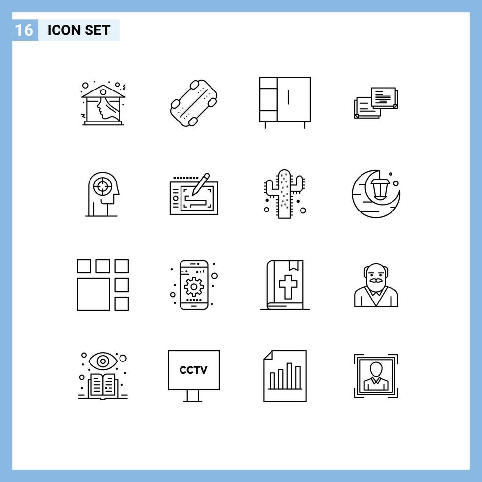 Stock Vector Icon Pack of 16 Line Signs and Symbols for focus arrow home popup bubble Editable Vector Design Elements