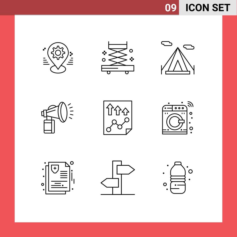 9 Universal Outline Signs Symbols of high horn beach tent fan attribute Editable Vector Design Elements