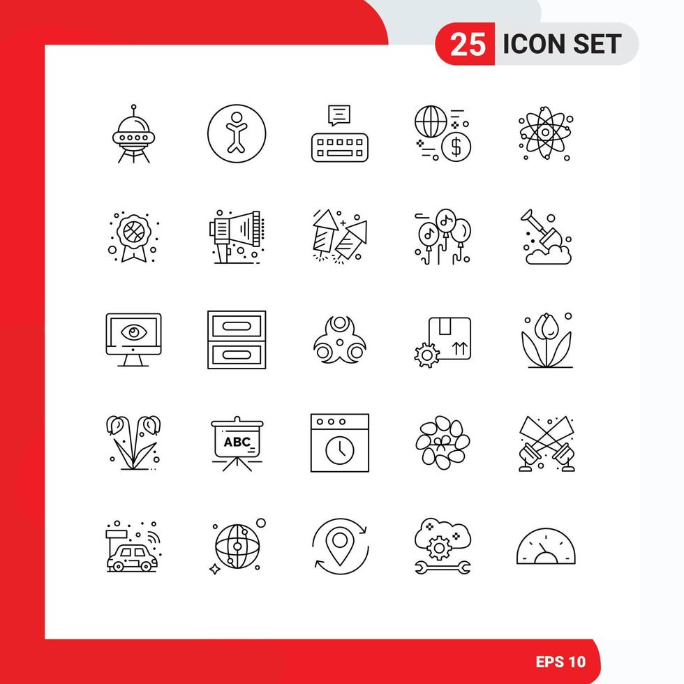 Set of 25 Modern UI Icons Symbols Signs for particle transaction keyboard money exchange Editable Vector Design Elements