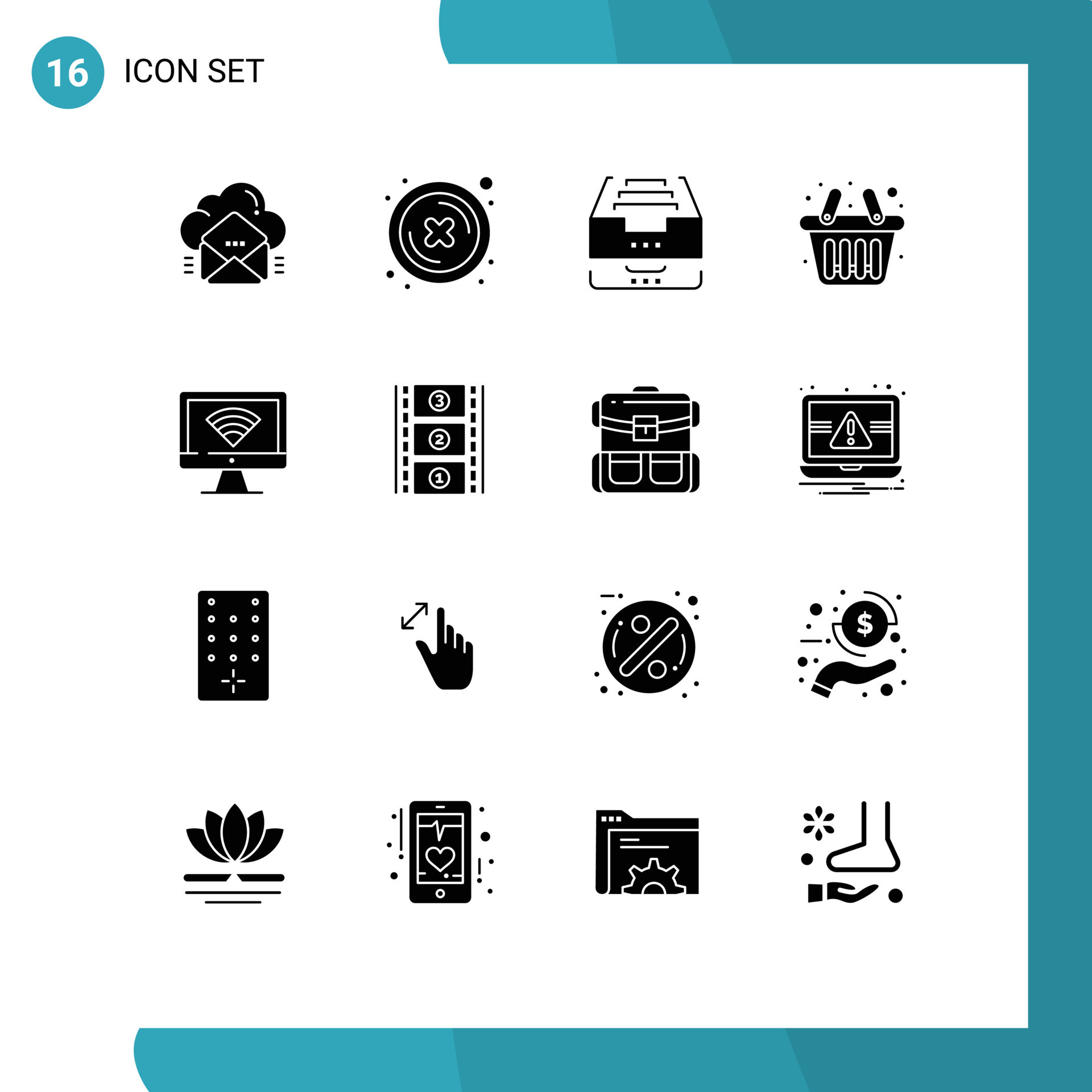 Set of 16 Modern UI Icons Symbols Signs for computer cart button basket ...