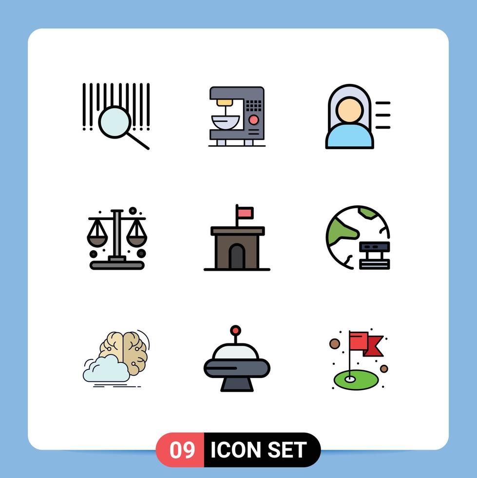 paquete de 9 signos y símbolos de colores planos de línea de relleno modernos para medios de impresión web como mario estate girl arquitectura tiempo elementos de diseño de vectores editables