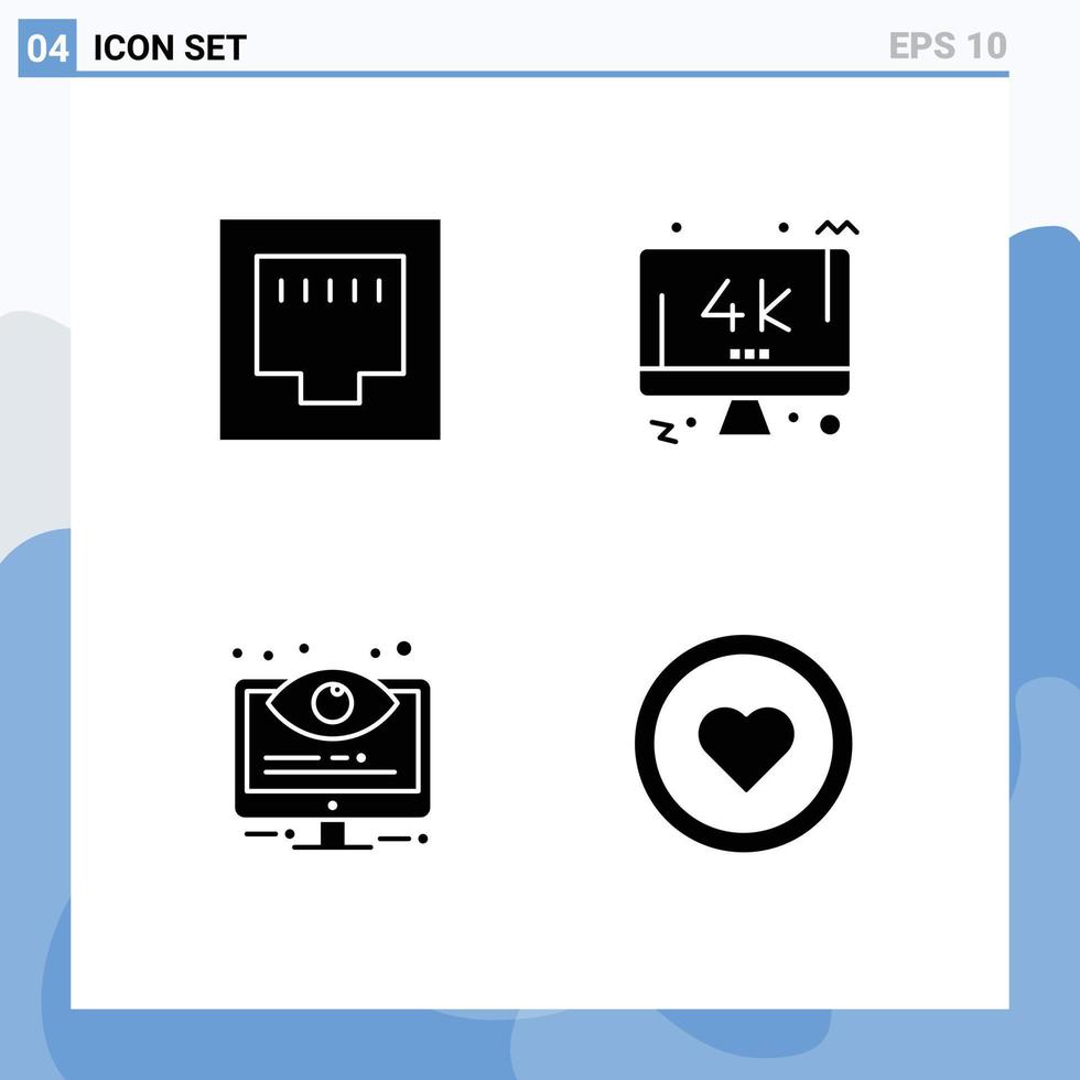 User Interface Solid Glyph Pack of modern Signs and Symbols of cable monitoring monitor pc system Editable Vector Design Elements