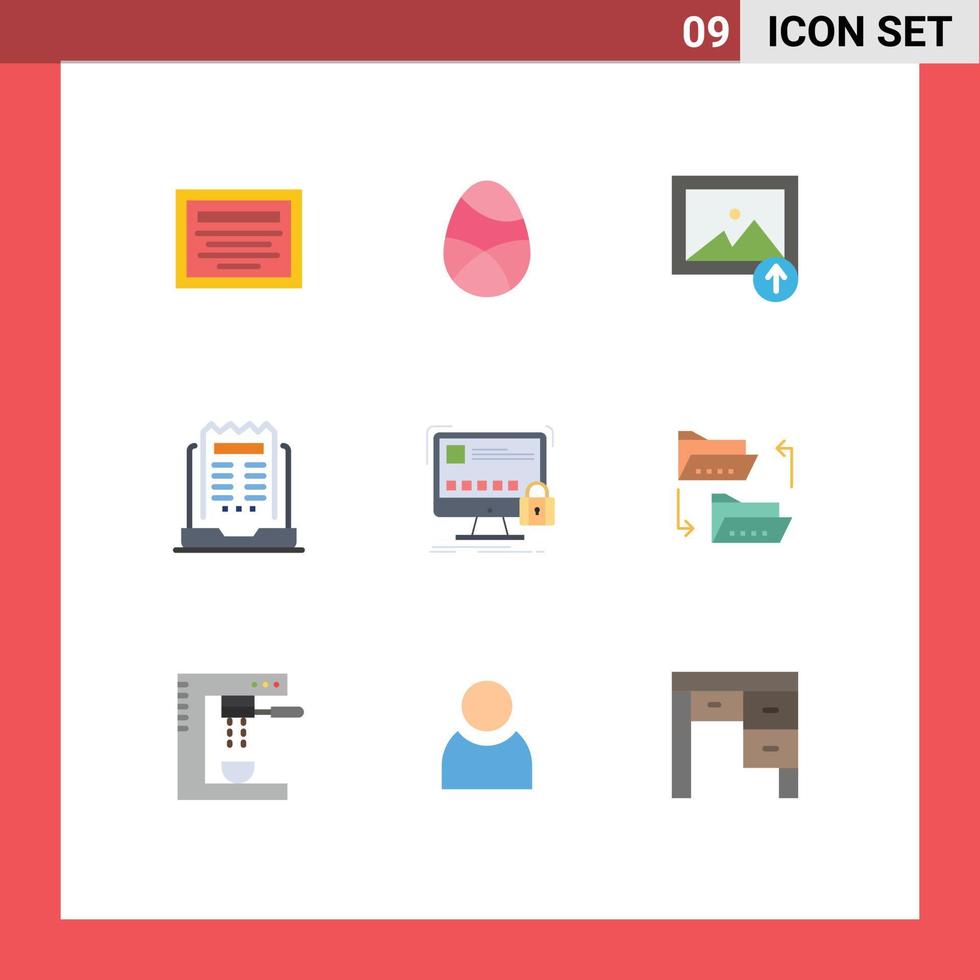 Group of 9 Modern Flat Colors Set for protection newspaper image newsletter laptop Editable Vector Design Elements