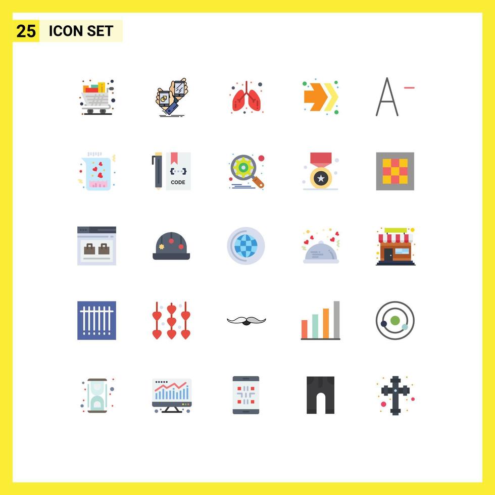 User Interface Pack of 25 Basic Flat Colors of decrease fast forward placement arrows lungs Editable Vector Design Elements