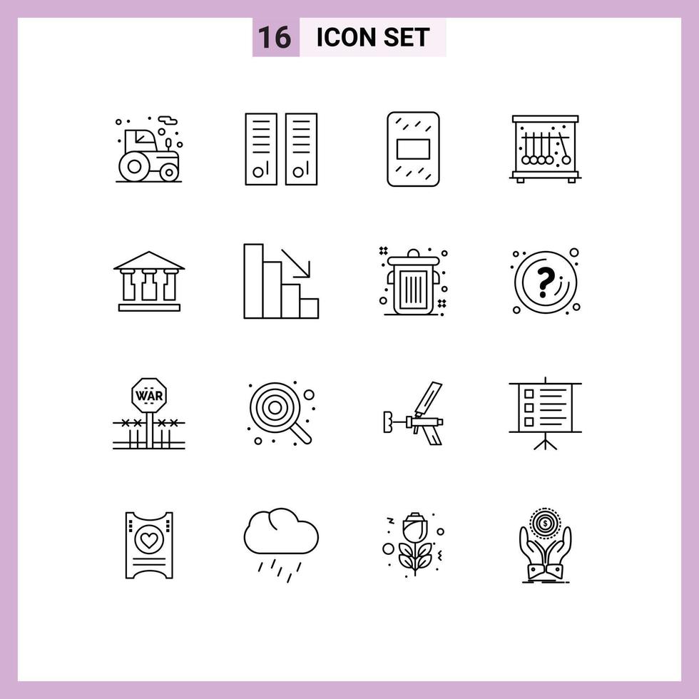Set of 16 Vector Outlines on Grid for mony bank sport room science physics Editable Vector Design Elements