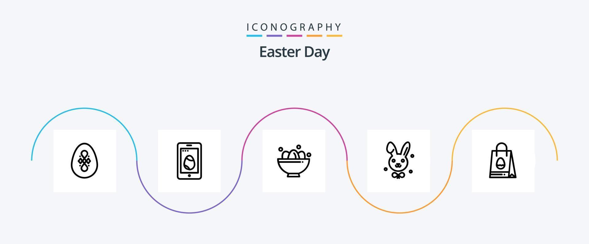 Easter Line 5 Icon Pack Including bag. rabbit. bowl. easter. nest vector