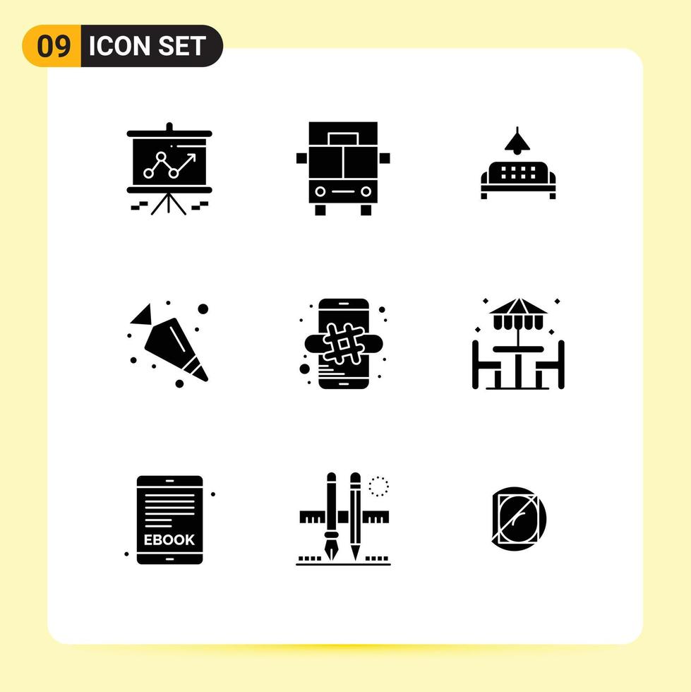 9 Creative Icons Modern Signs and Symbols of mobile marketing furniture hash tag food Editable Vector Design Elements