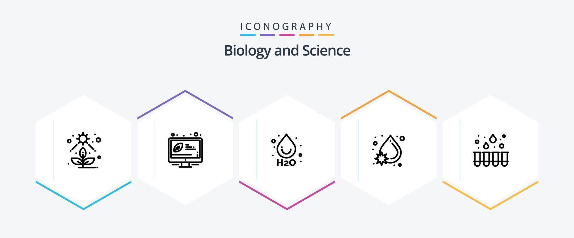 paquete de iconos de 25 líneas de biología que incluye tubos. experimento. soltar. agua. sangre vector