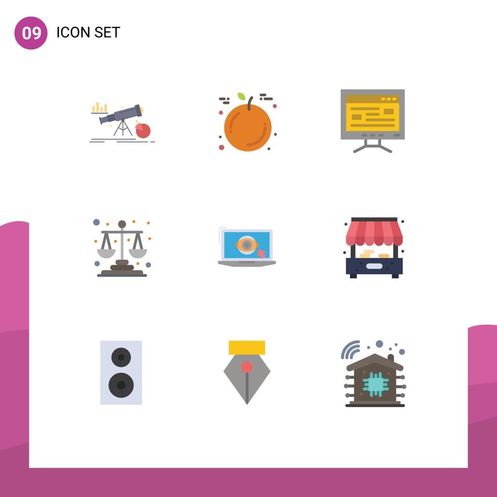 9 Thematic Vector Flat Colors and Editable Symbols of monitor scales computer law balance Editable Vector Design Elements