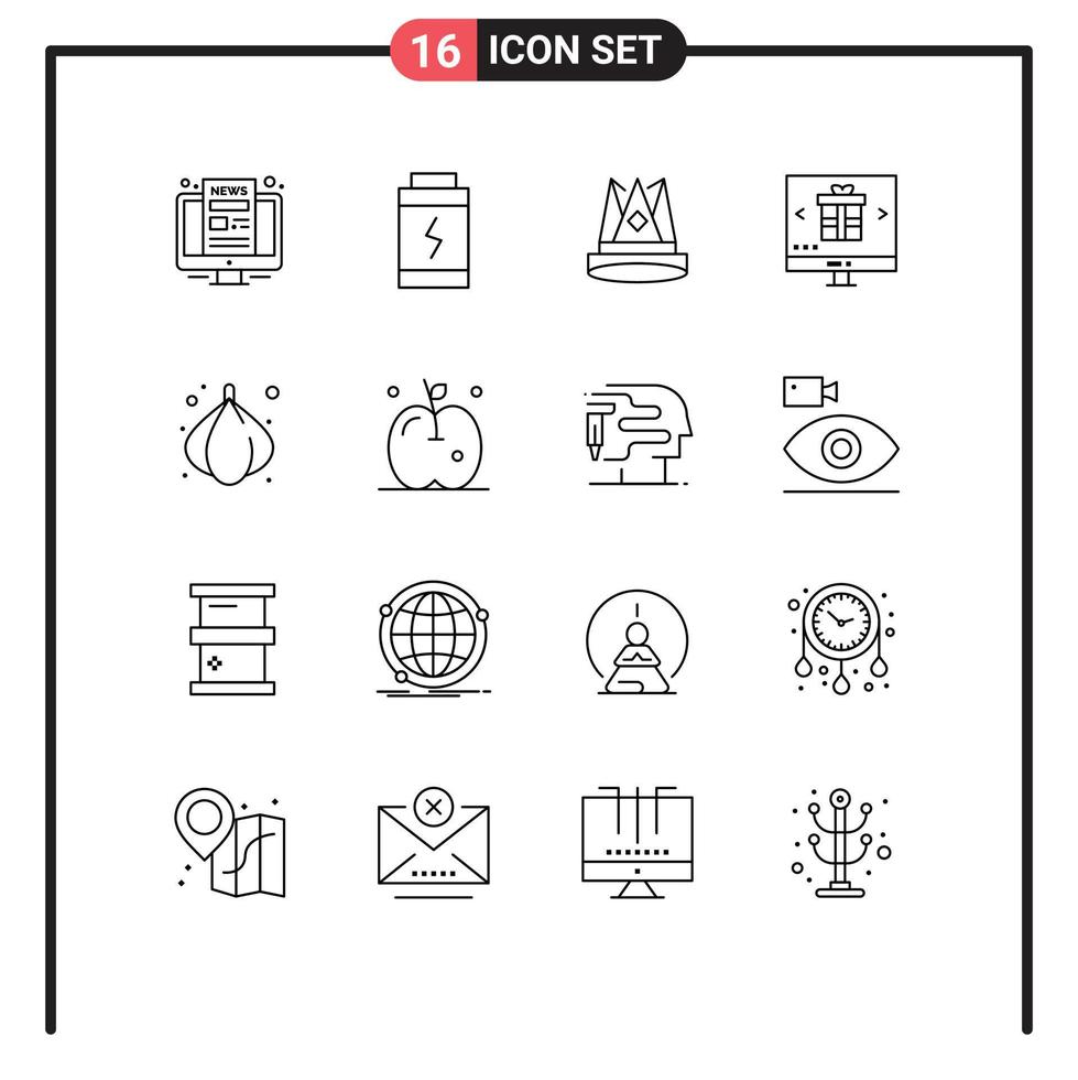 Set of 16 Commercial Outlines pack for shopping internet king gift achievement Editable Vector Design Elements