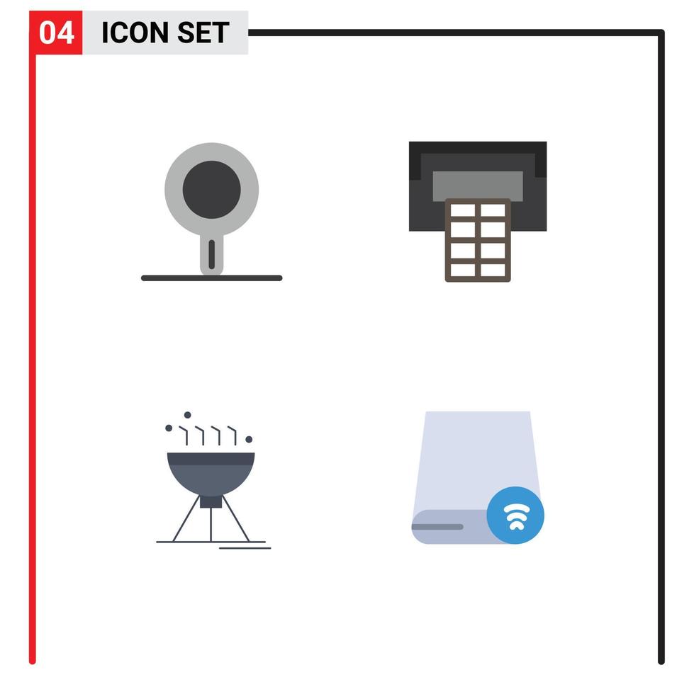 4 Universal Flat Icon Signs Symbols of kitchen computers basketball camping drive Editable Vector Design Elements