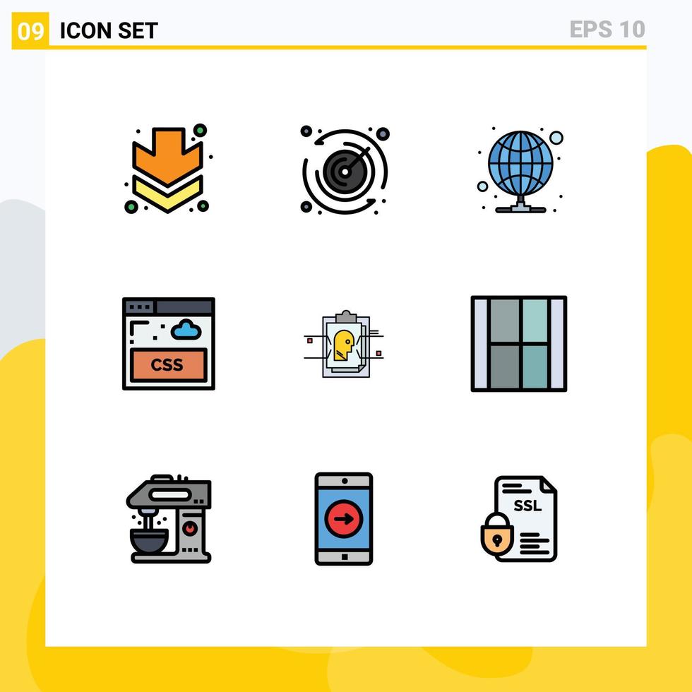 9 paquete de color plano de línea de relleno de interfaz de usuario de signos y símbolos modernos de crear elementos de diseño de vector editables de estilo de tarjeta de proxy de archivo