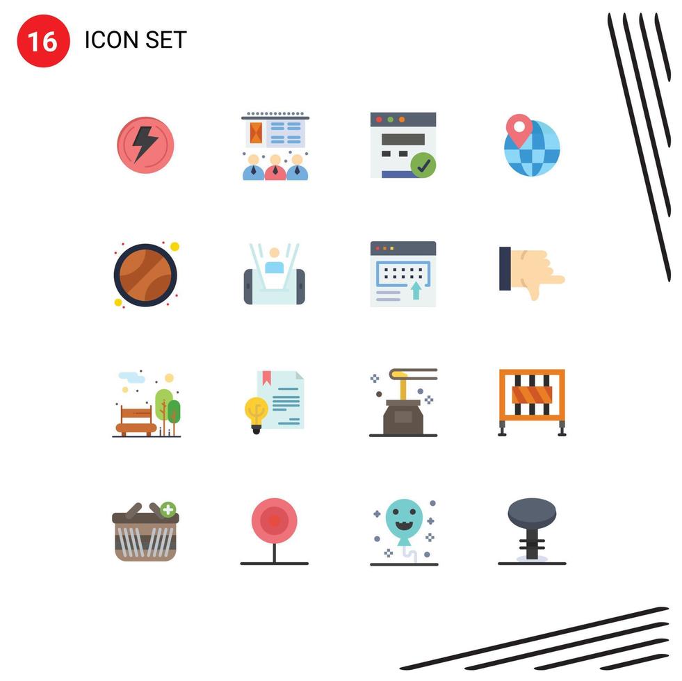 Pack of 16 creative Flat Colors of mobile sport browser ball location Editable Pack of Creative Vector Design Elements