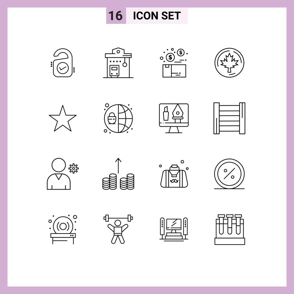 User Interface Pack of 16 Basic Outlines of maple canada stop autumn package Editable Vector Design Elements