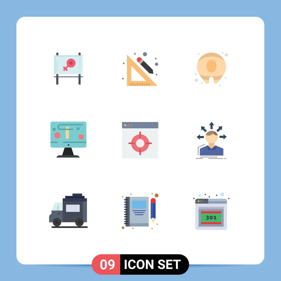 Group of 9 Flat Colors Signs and Symbols for target medical food application display Editable Vector Design Elements