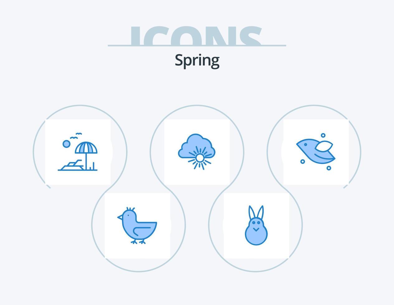 Spring Blue Icon Pack 5 Icon Design. bird. sun. beach. spring. cloud vector