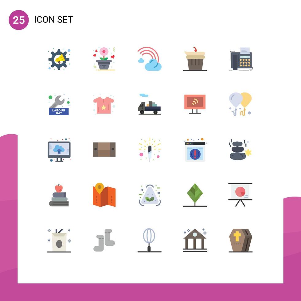 Universal Icon Symbols Group of 25 Modern Flat Colors of fax food cloud done rain Editable Vector Design Elements