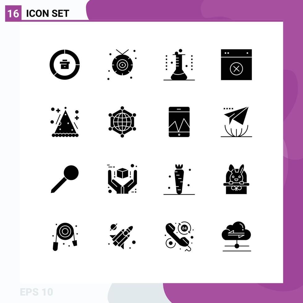 Set of 16 Vector Solid Glyphs on Grid for remove design western cancel lab glassware Editable Vector Design Elements