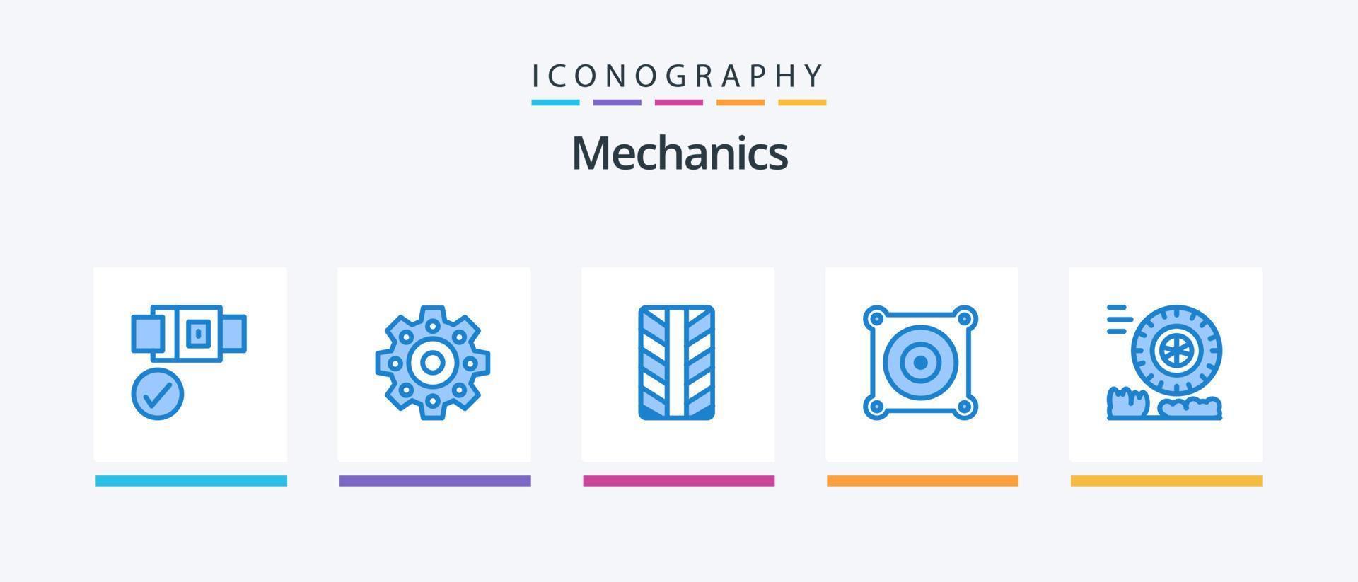 Mechanics Blue 5 Icon Pack Including . engine. wheel. Creative Icons Design vector