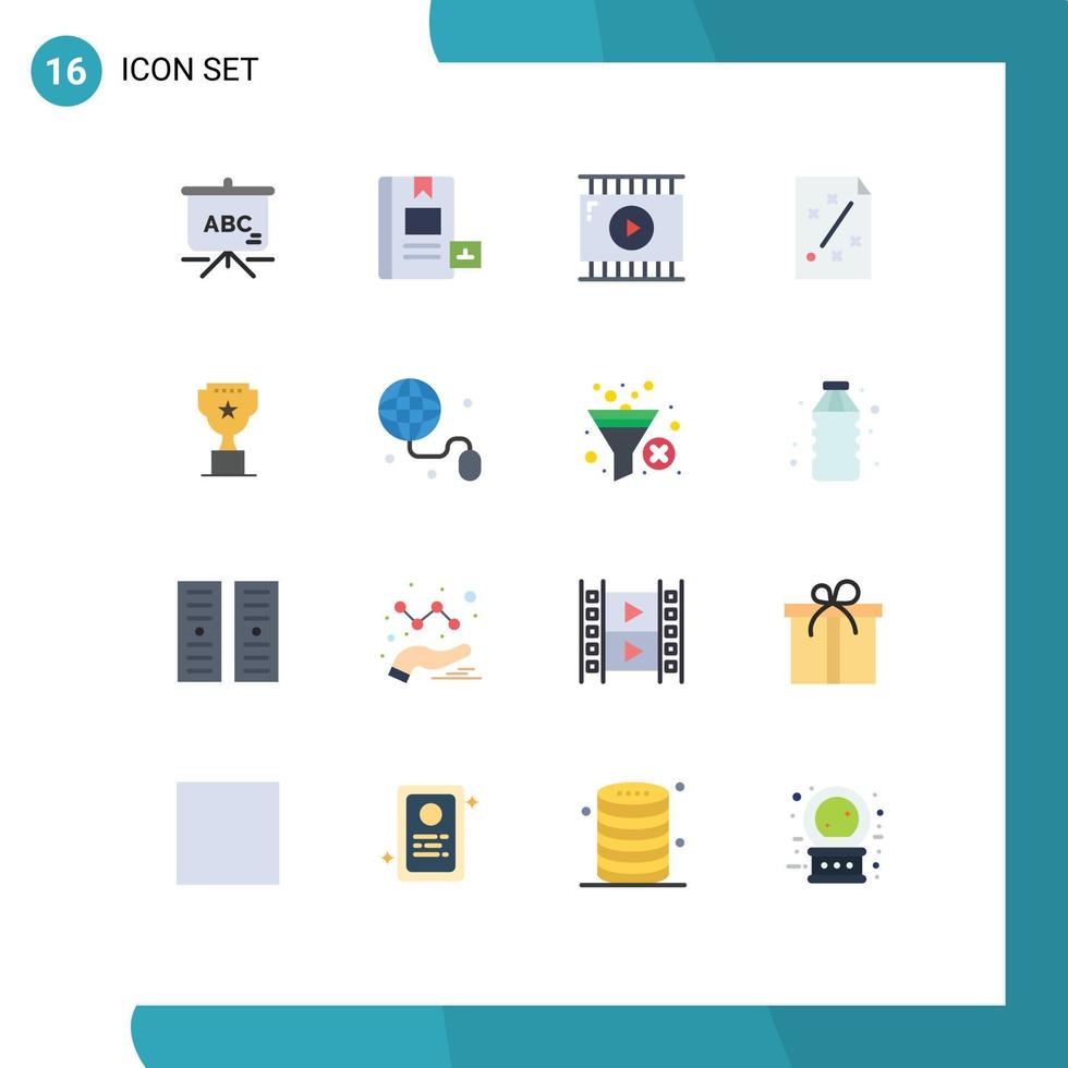 conjunto moderno de 16 colores planos y símbolos, como el plan de edición de películas del proyecto de premio, paquete editable empresarial de elementos de diseño de vectores creativos