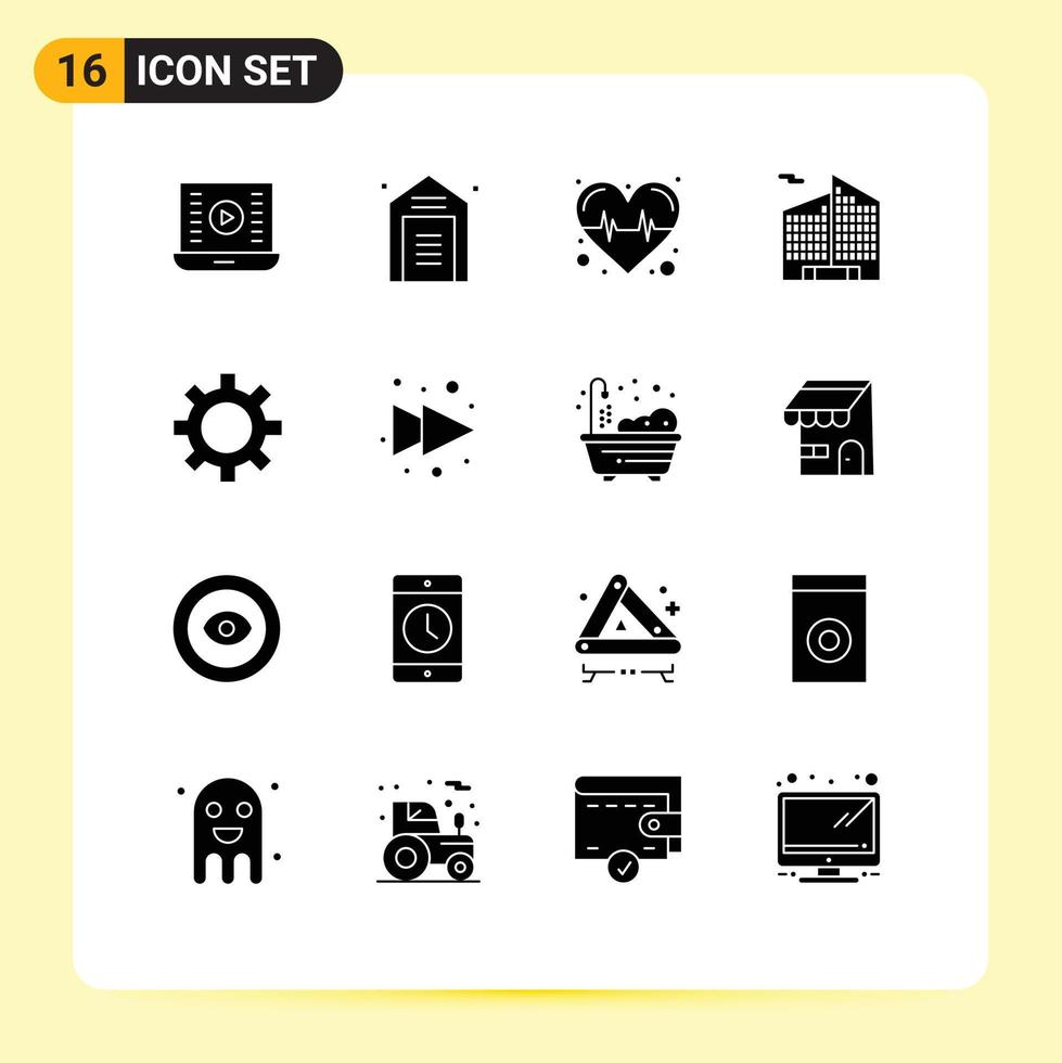 Stock Vector Icon Pack of 16 Line Signs and Symbols for gear office storehouse business pulse Editable Vector Design Elements