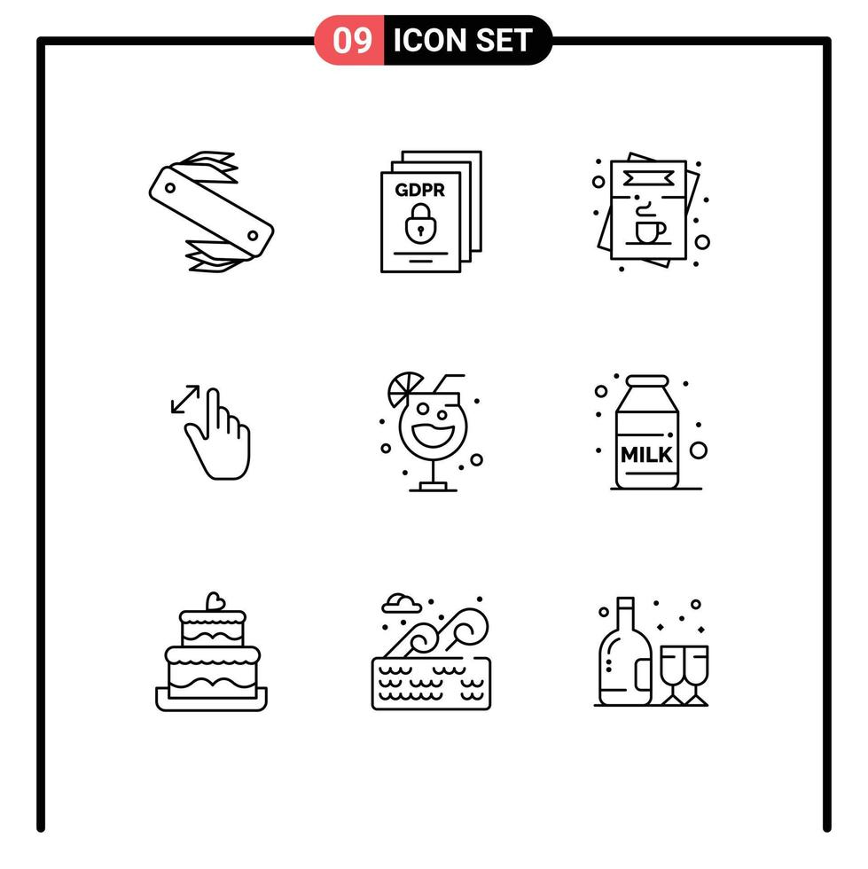 Editable Vector Line Pack of 9 Simple Outlines of interface expand protect order list Editable Vector Design Elements